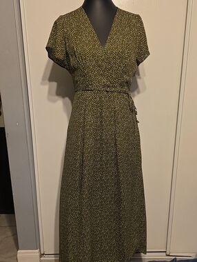 Blue Rain Olive Green Polka Dot Wrap Maxi Dress